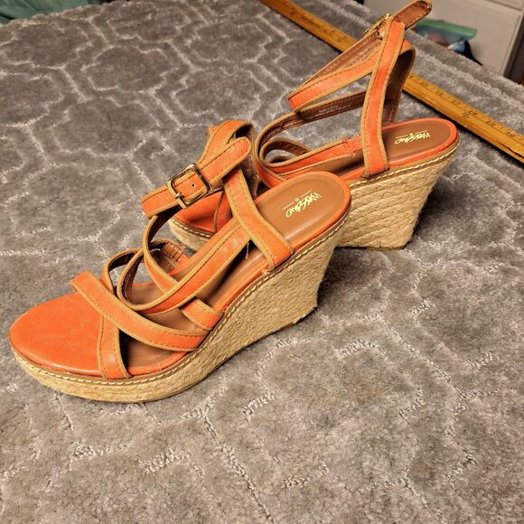 MOSSIMO CORAL ORANGE ESPADRILLE SANDALS WOMENS SIZE 7.5 WEDGE 4.5 INCH HEEL - Picture 2 of 13